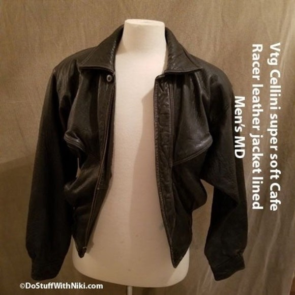 Super soft vtg Cellini leather cafe racer style jacket - Picture 1 of 11
